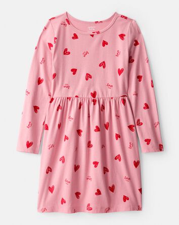 Filles - Robe &agrave; manches longues &agrave; motif de c&oelig;ur - Rose, 