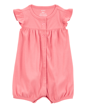 Baby Cotton Rib Short-Sleeve Romper - Pink, 
