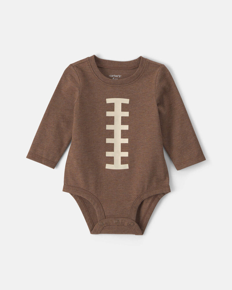 Baby Boy Football Long-Sleeve Graphic Bodysuit - Brown, image 1 of 3 slides