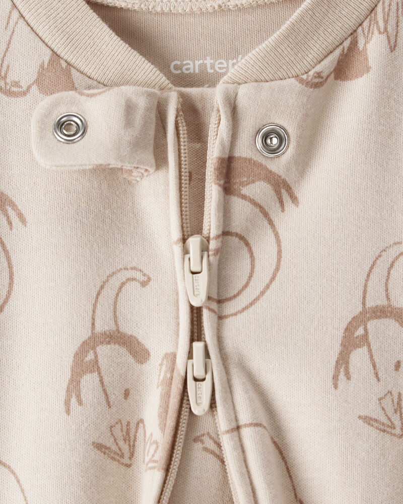 Baby Boy Mammoth Print 100% Cotton Long-Sleeve Snug Fit Sleeper - Beige, image 2 of 5 slides