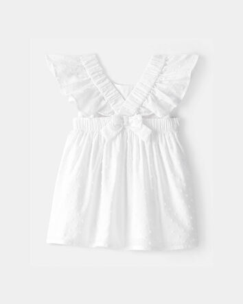 Baby Girl Swiss Dot Ruffle Dress - White, 