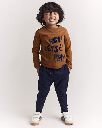 Toddler Hey! Let's Play Long-Sleeve Graphic Tee - Cinnamon, 
