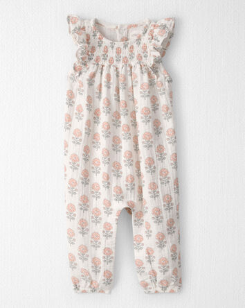 Baby Girl Organic Cotton Gauze Jumpsuit in Floral Print, 