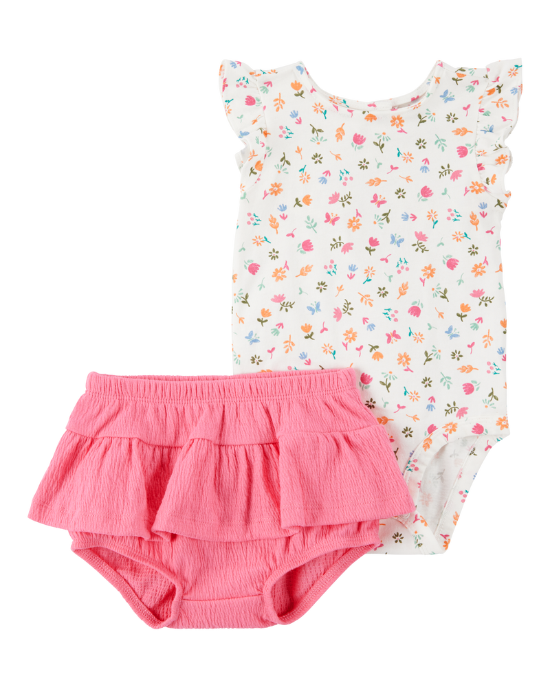 Baby 2-Piece Floral Bodysuit & Diaper Short Set, image 1 of 4 slides