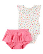 Baby 2-Piece Floral Bodysuit & Diaper Short Set, image 1 of 4 slides