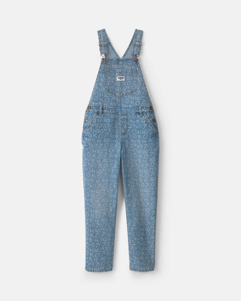 Girls Alphabet Denim Overalls - Medium Wash, image 1 of 6 slides