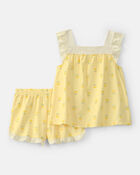 Girls Floral Sleeveless Loose Fit 2-Piece Pyjama Set - Yellow, image 1 of 5 slides