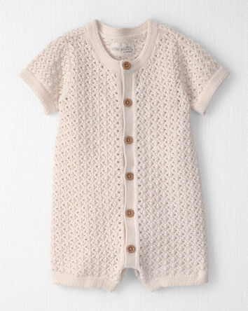 Baby Girl Organic Cotton Sweater Romper in Cream, 