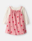 Baby Girl Valentine's Day 2-Piece Heart Long-Sleeve Dress Set - Pink/Red, image 1 of 6 slides