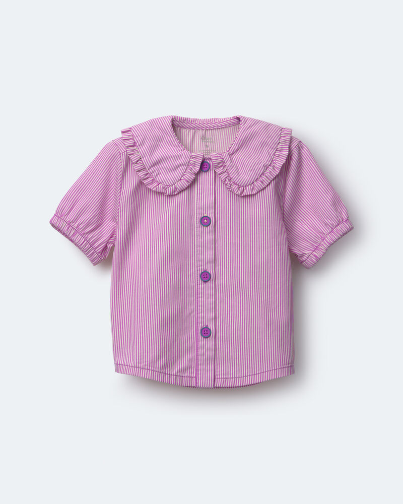 Toddler Girl Peter Pan Collar Top in Stripes - Purple, image 1 of 2 slides