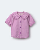 Toddler Girl Peter Pan Collar Top in Stripes - Purple, image 1 of 2 slides