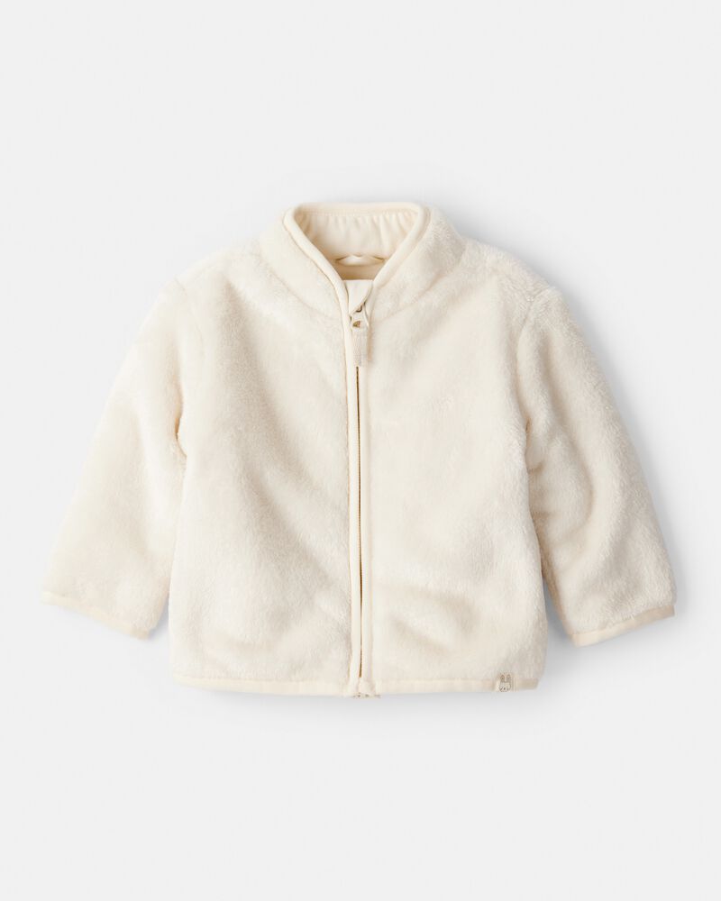 Baby Girl Sherpa Zip-Up Jacket - Ivory, image 1 of 4 slides