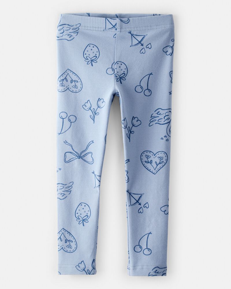 Toddler Girl Bow Icon Pull-On Stretch Leggings - Blue, image 1 of 4 slides