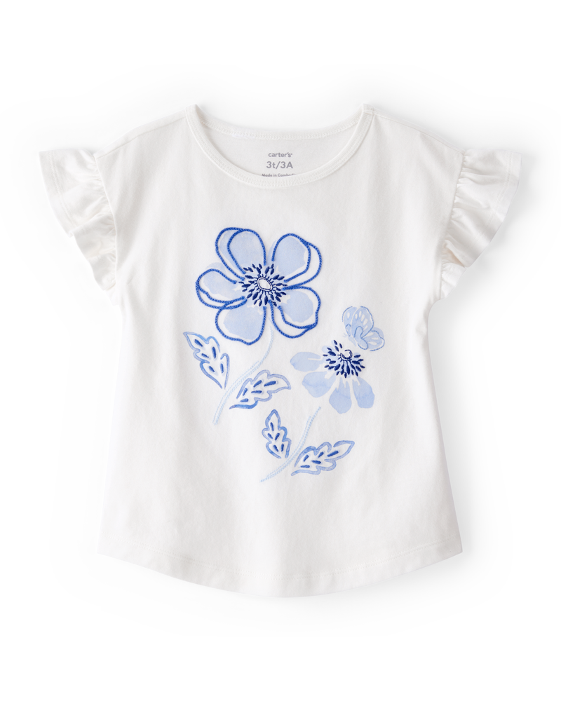 Toddler Short-Sleeve Fashion Top - White, image 1 of 4 slides