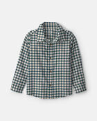 Boys Plaid Long-Sleeve Button-Down Shirt - Green/White, image 1 of 4 slides