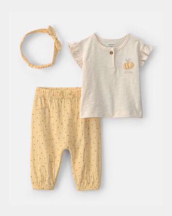 Baby Girl 3-Piece Bee Top & Pant Set - Yellow, 