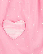 Baby Heart Short-Sleeve Cotton Romper - Pink, image 2 of 3 slides