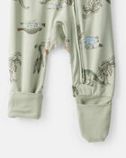Baby Boy Dinosaur Print PurelySoft Long-Sleeve Sleeper - Green, image 2 of 8 slides