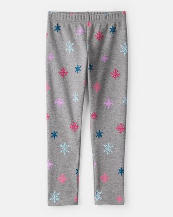 Girls Snowflake Pull-On Stretch Cozy Leggings - Grey, 