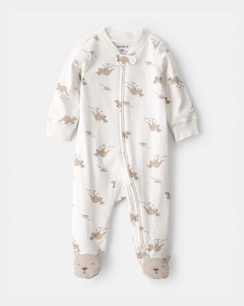 Baby Kangaroo 2-Way Zip 100% Cotton Sleeper - Cream, 