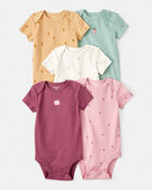Baby Girl 5-Pack Fruit Print Cotton Multipack Bodysuits - Brown/Green/Pink/Red/White, image 1 of 8 slides