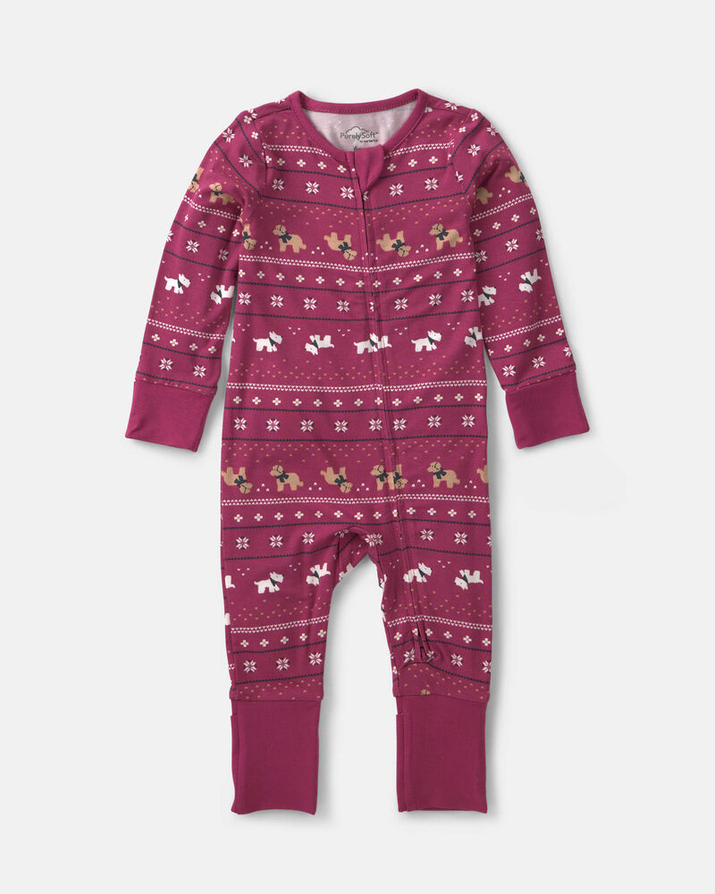 Baby Fair Isle PurelySoft&trade; 2-Way Zip Sleep & Play Pyjamas - Burgundy, image 2 of 9 slides
