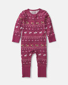 Baby Fair Isle PurelySoft&trade; 2-Way Zip Sleep & Play Pyjamas - Burgundy, image 2 of 9 slides