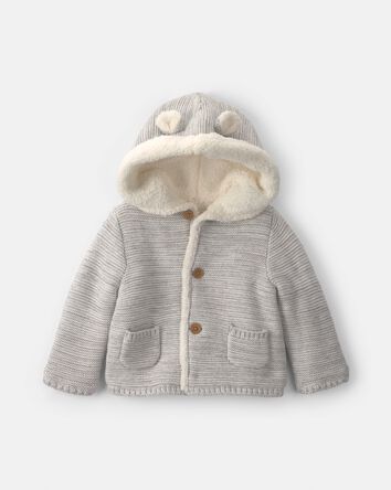 B&eacute;b&eacute; - Blouson tricot &agrave; capuchon &agrave; th&egrave;me ourson - Gris, 