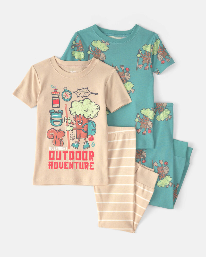 Baby Boy Tree 100% Cotton Snug Fit 4-Piece Pyjama Set - Green/Cream, image 1 of 4 slides