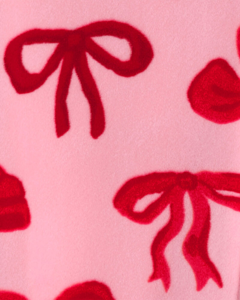 Baby Girl 1-Piece Bows 2-Way Zip DreamPlush Snug Fit Footed Pyjama - Pink, image 4 of 5 slides