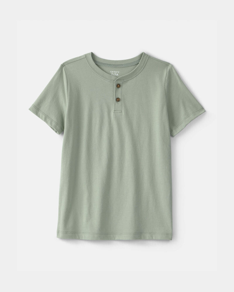 Gar&ccedil;ons - T-shirt henley uni - Vert, image 1 sur 2 diapositives