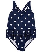 1-Piece Polka Dot Swimsuit, image 1 of 4 slides