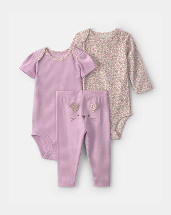 Baby Girl 3-Piece Bunny Bodysuit & Pant Set - Purple, 