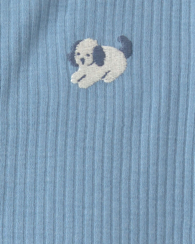 Baby Boy Dog Cotton Snap Sleeper - Blue, image 2 of 4 slides