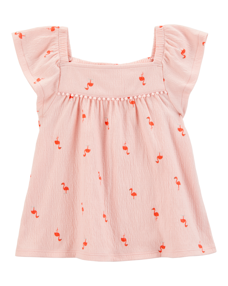 Toddler Flamingo Pom Pom Fashion Top - Pink, image 1 of 4 slides