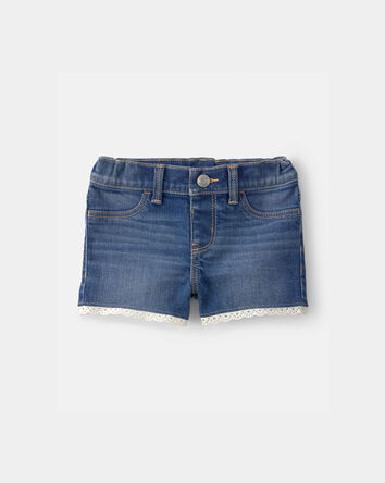 Baby Girl Eyelet Trim Denim Shorts - Dark Wash, 
