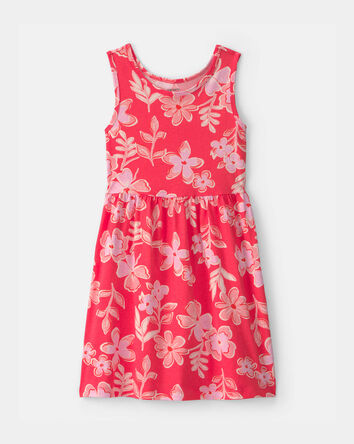 Filles - Robe sans manches en tricot &agrave; motif fleurs tropicales - Rose/Orange, 