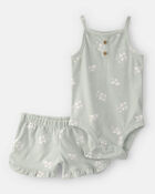 Baby Girl 2-Piece Sleeveless Bodysuit & Short Set - Green, image 1 of 3 slides