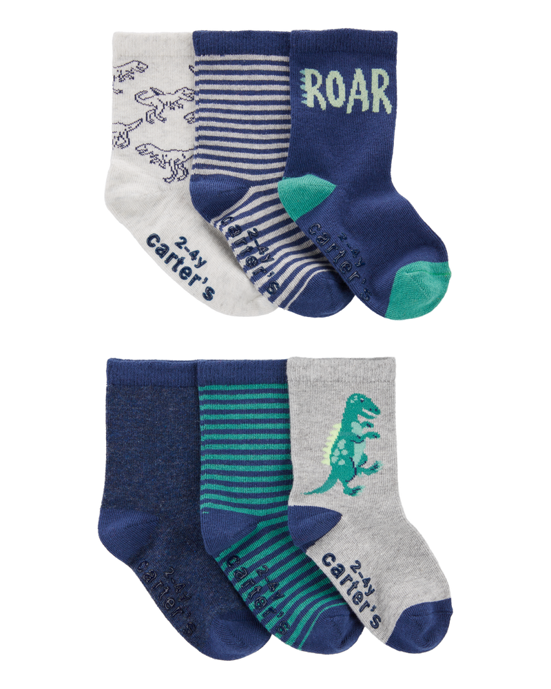 Toddler 6-Pack Dinosaur Socks, image 1 of 3 slides
