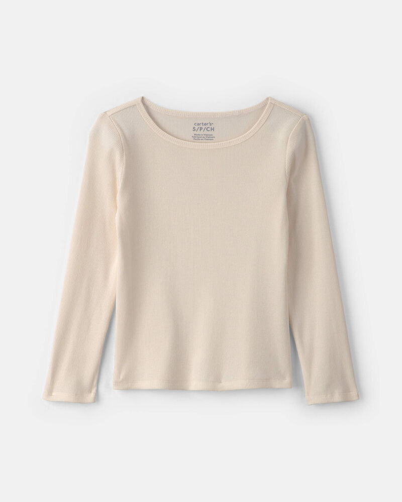 Girls Long-Sleeve Ribbed Top - Cream, image 1 of 3 slides