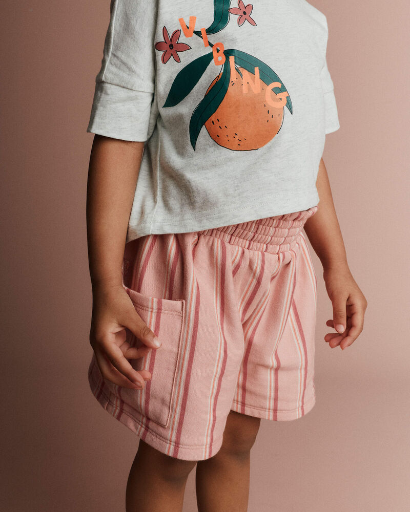 Toddler Girl Swing Short with Pockets in Stripes - Peach, image 1 of 7 slides