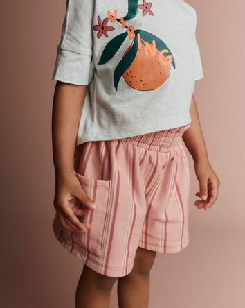 Toddler Girl Swing Short with Pockets in Stripes - Peach, 