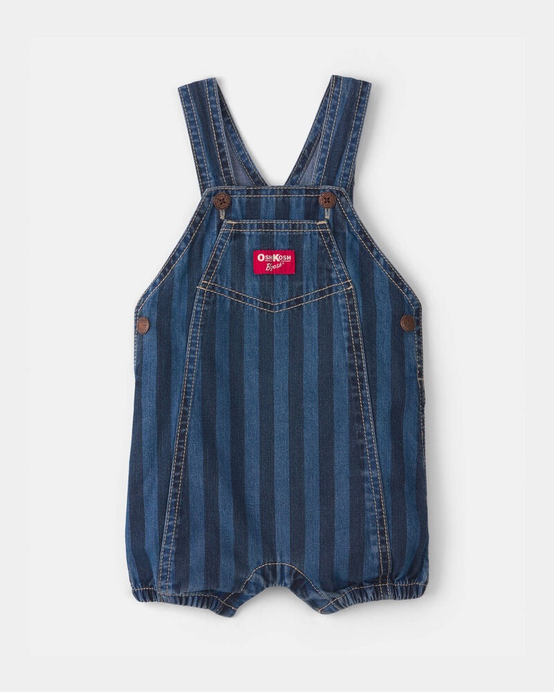 Baby Striped Denim Shortall - Dark Wash, image 1 of 9 slides