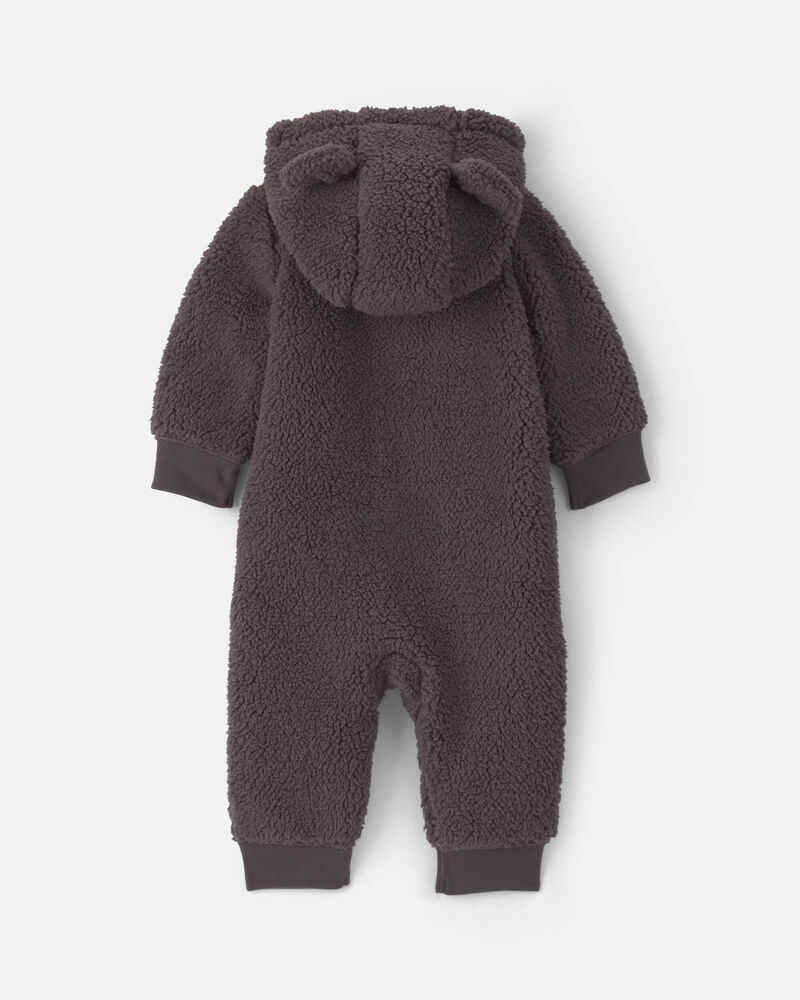 Baby Boy Dog Teddy Fleece Long-Sleeve Jumpsuit - Grey, image 2 of 4 slides