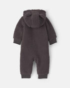 Baby Boy Dog Teddy Fleece Long-Sleeve Jumpsuit - Grey, image 2 of 4 slides