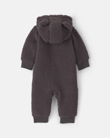 Baby Boy Dog Teddy Fleece Long-Sleeve Jumpsuit - Grey, 