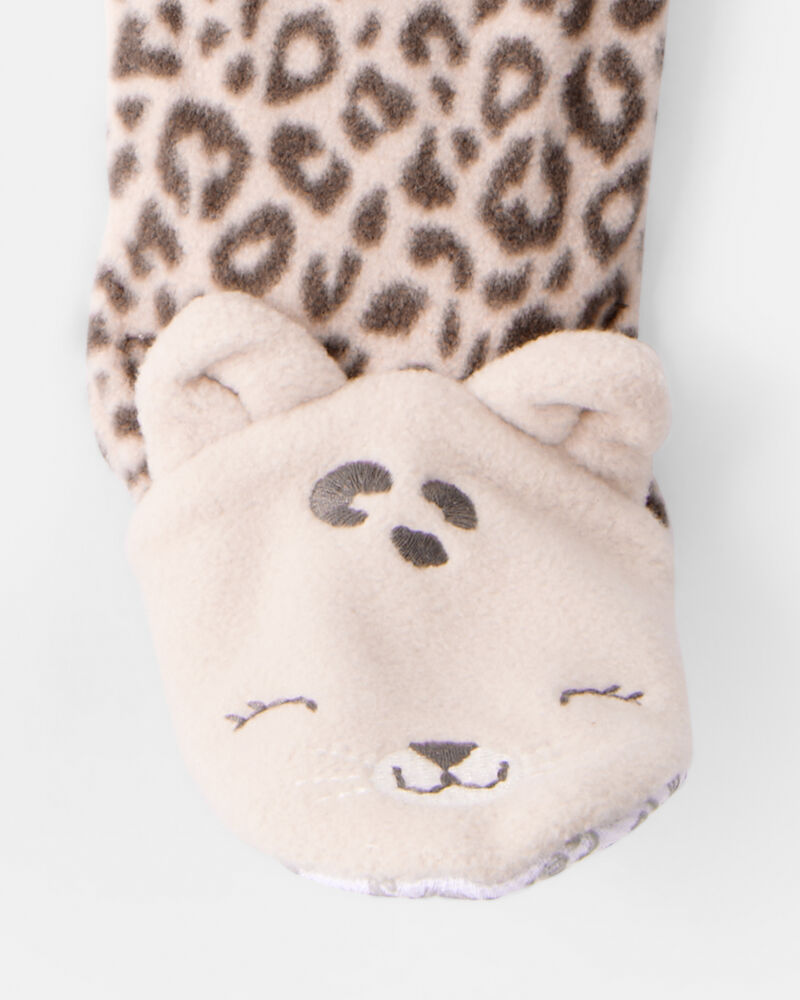 Baby Girl Leopard Fleece Long-Sleeve Loose Fit 1-Piece pyjamas - Brown, image 4 of 5 slides