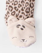 Baby Girl Leopard Fleece Long-Sleeve Loose Fit 1-Piece pyjamas - Brown, image 4 of 5 slides