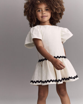 Tout-petit fille - Robe p&eacute;plum &agrave; manches courtes - Cr&egrave;me, 