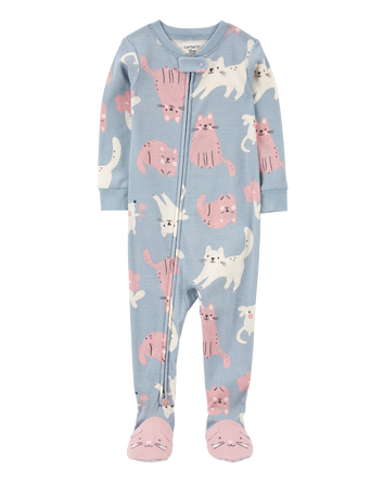 Toddler 1-Piece Cat Print 100% Snug Fit Cotton Footie Pyjamas, 